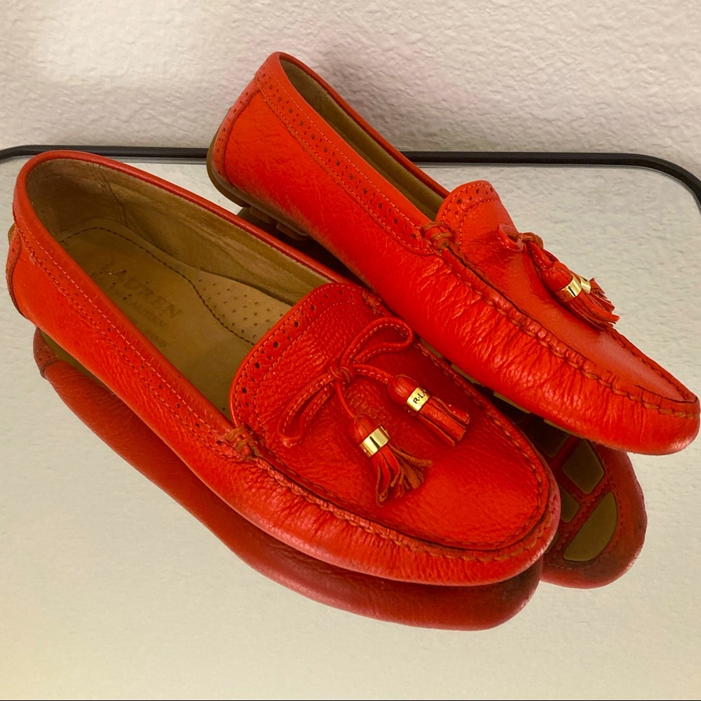 Ralph Lauren orange tassel driving loafer